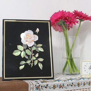 Vintage Kafka Hand-Etched Glass Art – Roses – Framed 8.5" x 11"